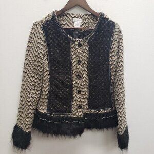 Vintage Farinelli Womens Y2K Wool Faux Fur Trim Artsy Blazer Size L Fairy Grunge